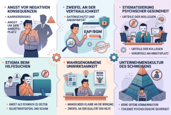Infografik zu Barrieren bei psychischer Hilfe am Arbeitsplatz
