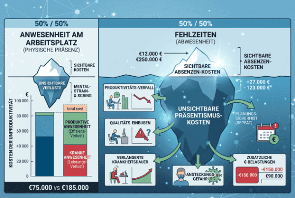Infografik vergleicht Kosten von Fehlzeiten und Präsentismus