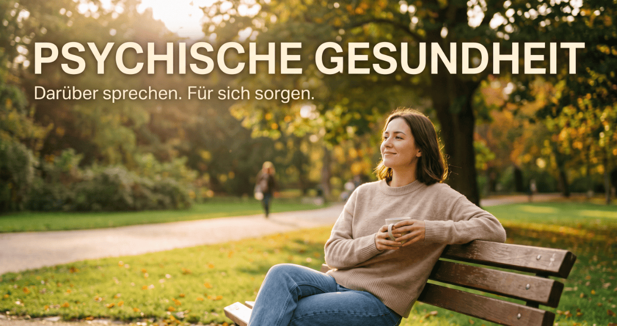 Frau entspannt auf Parkbank zum Thema psychische Gesundheit